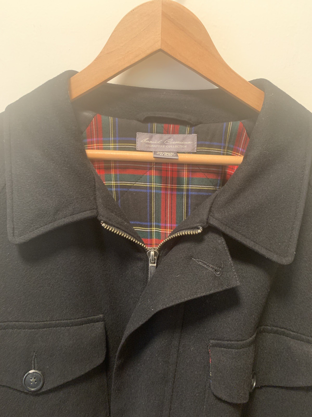 Daniel Cremieux Wool Coat Mens L Black Signature Collection Plaid Lined Classic