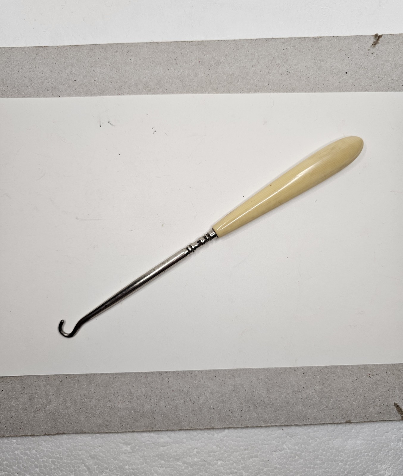 Vintage Shoe / Boot Button Hook with French Ivory (Celluloid) Handle
