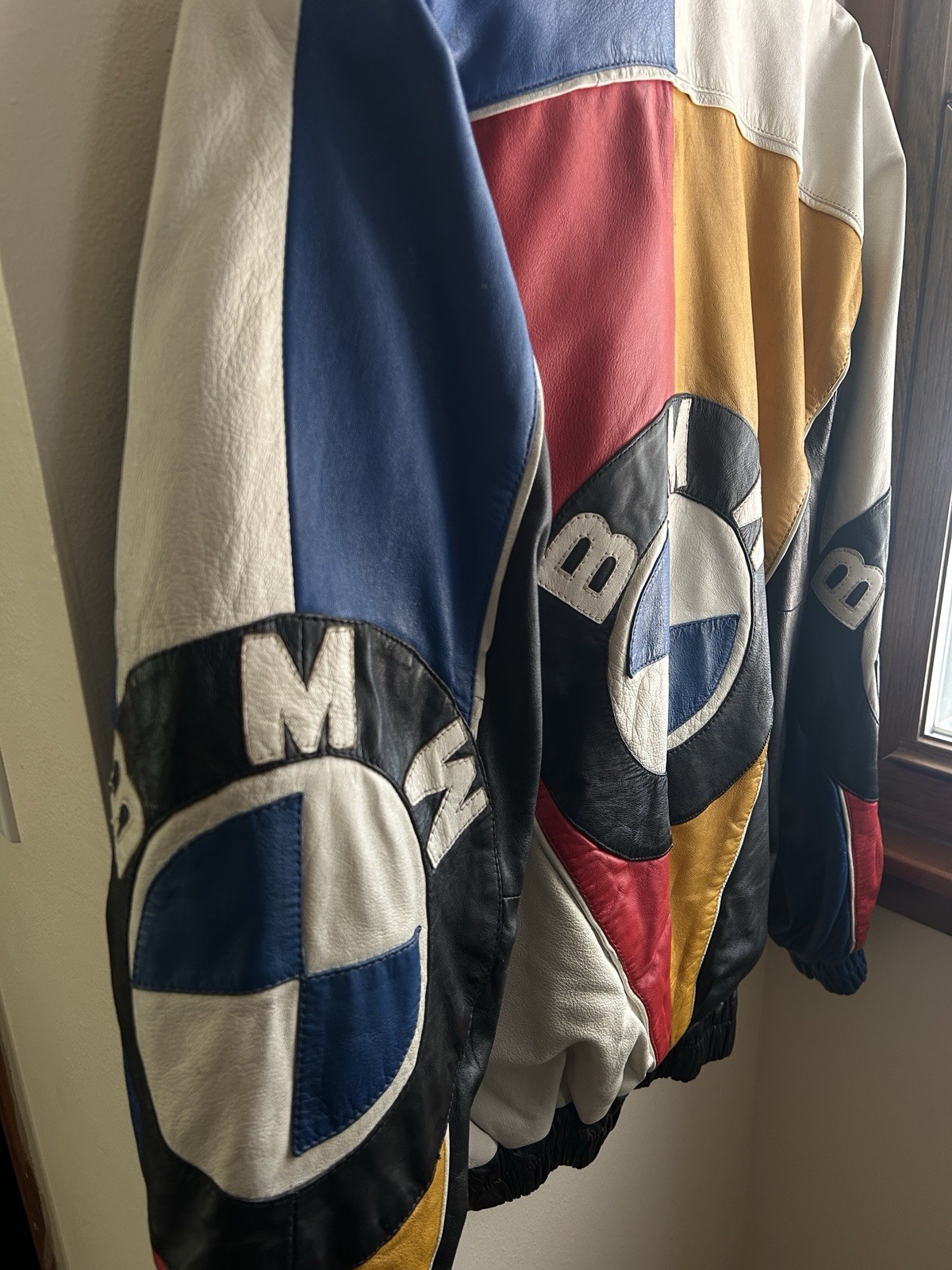 Vintage 80s/90s BMW Multi-Color Leather Racing Jacket Hip Hop 8 Ball Size M
