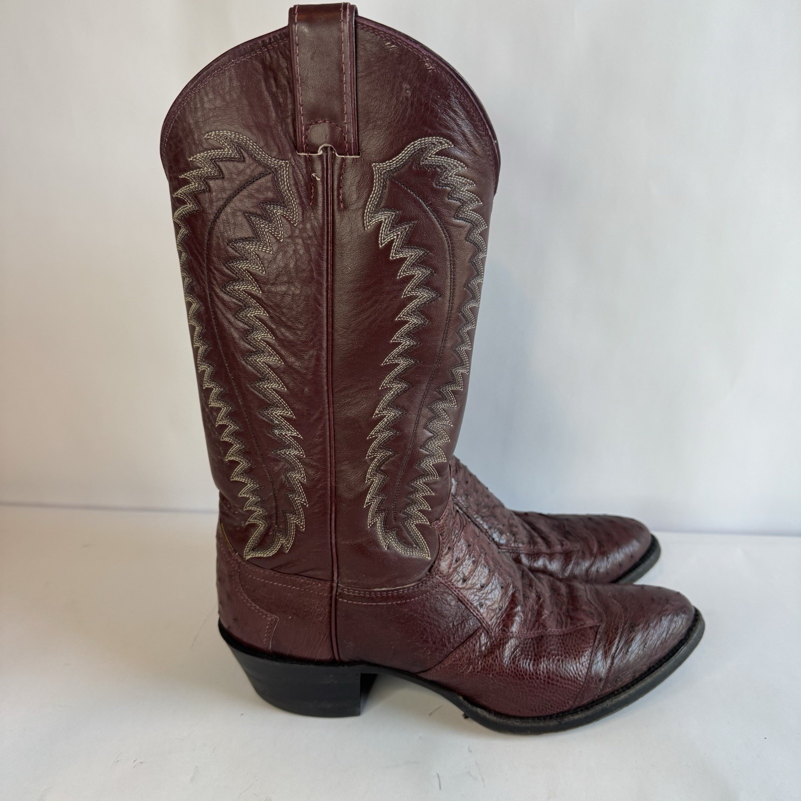 Justin Exotic Western Boot Bourdeaux Burgandy Patchwork Ostrich 6495 Mens 8.5D