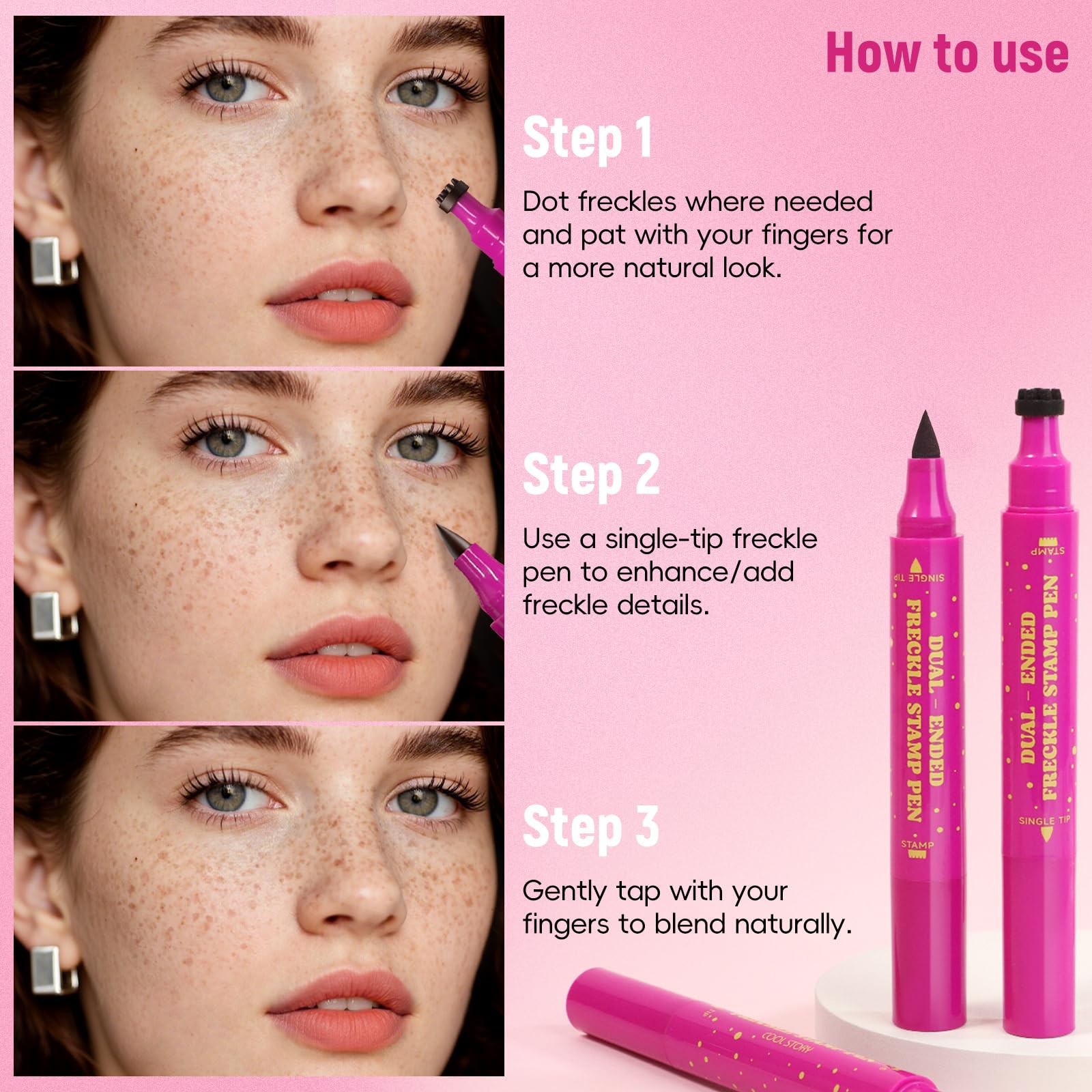 2 In 1 Freckle Stamp Pen Waterproof Long Lasting Makeup 01#Light Brown