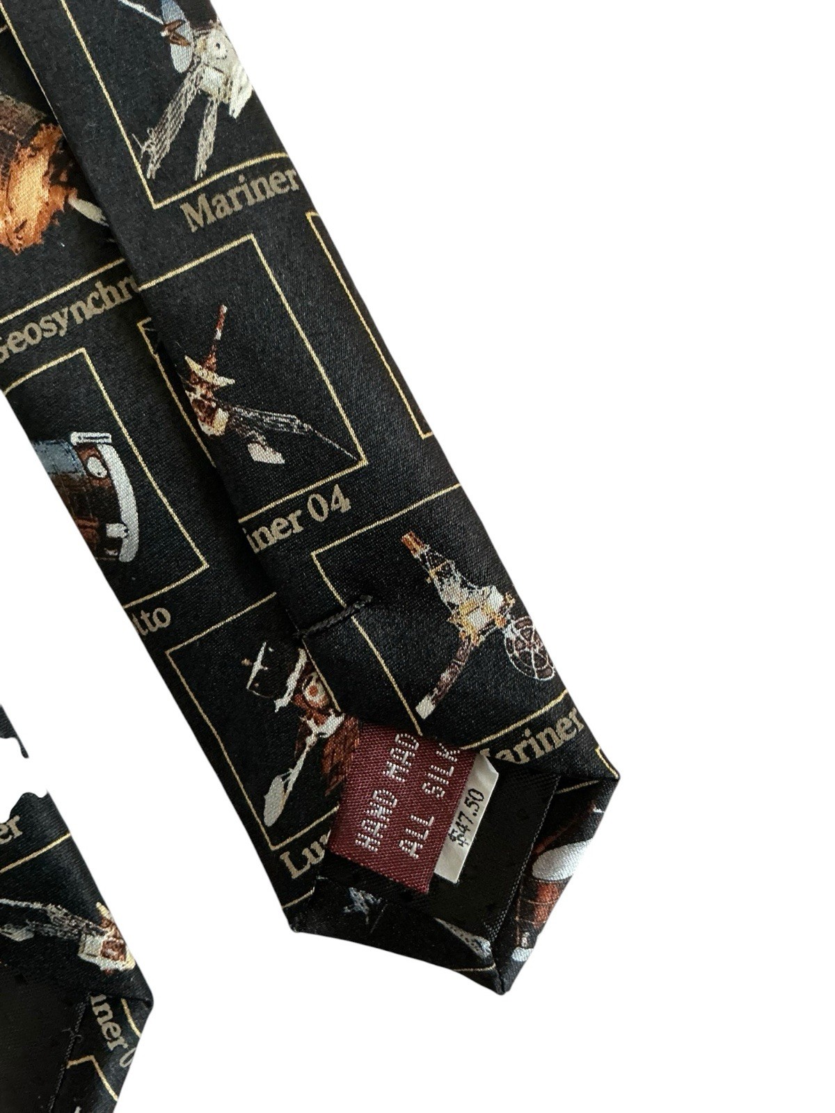 Museum Artifacts Silk Tie Space Toys NASA Black Multicolor Spacecraft Probes