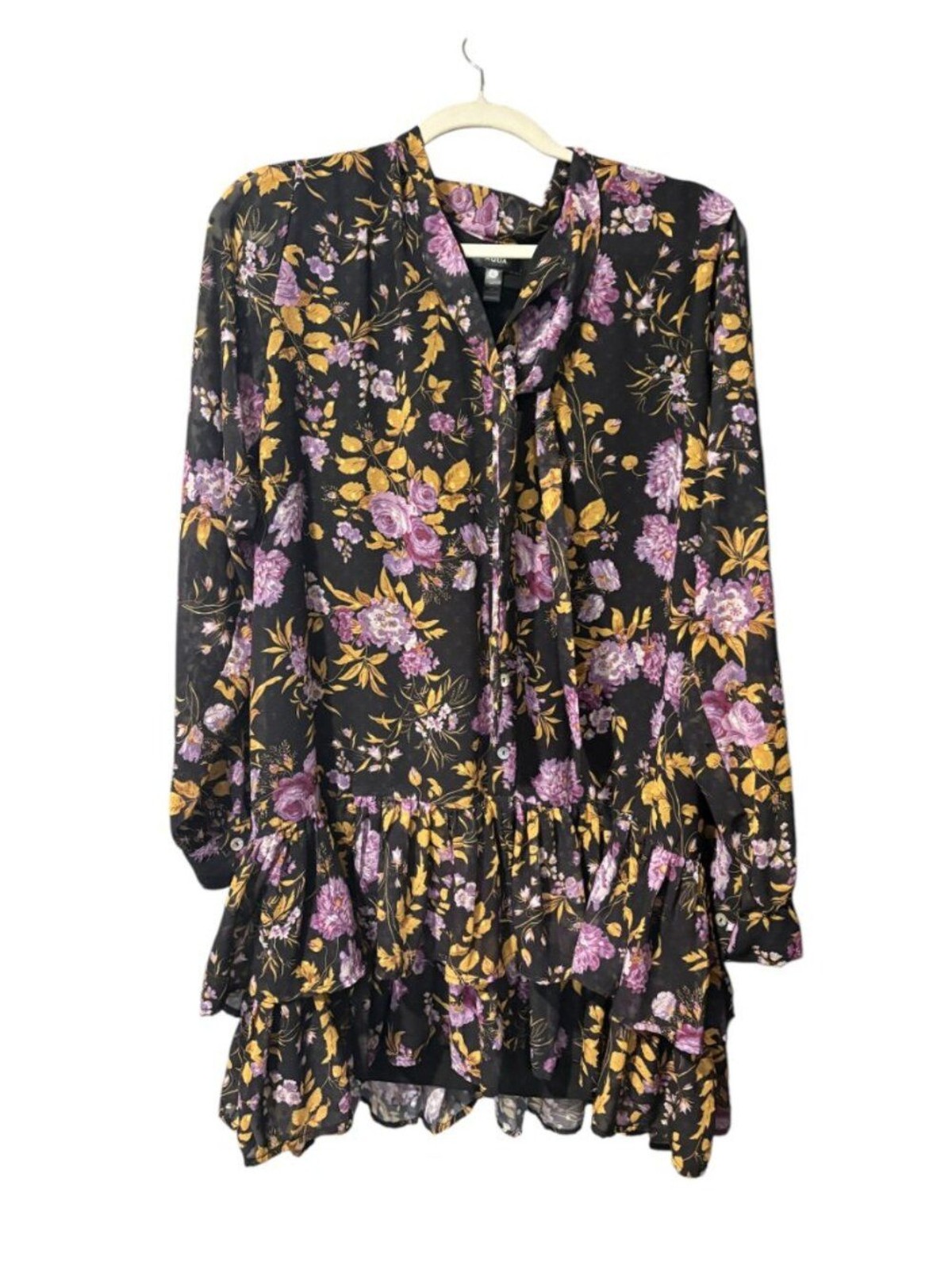 AQUA Floral Print Tiered Mini Dress