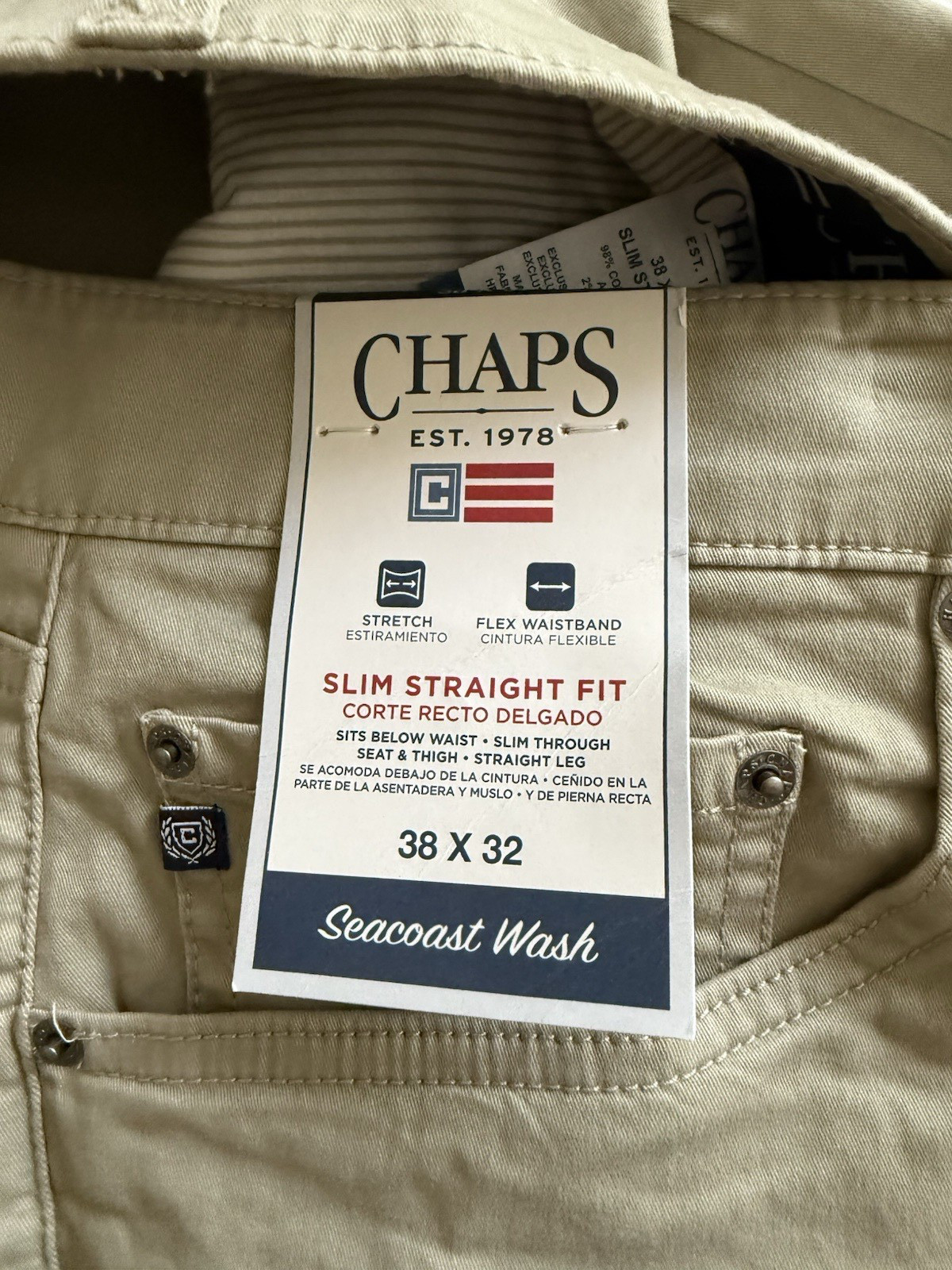 Chaps Slim Straight Fit Five Pocket Twill Pant Hampton Khaki
