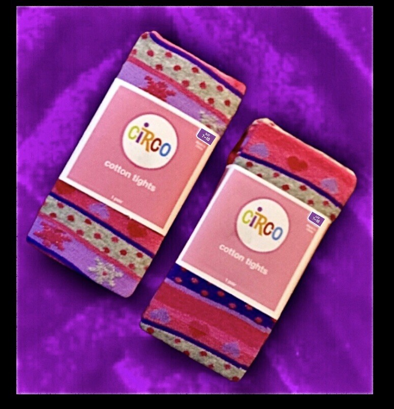 2 Pairs Circo Cotton Knit Tights Girl’s Size 7-10 Pink,purple,NWT