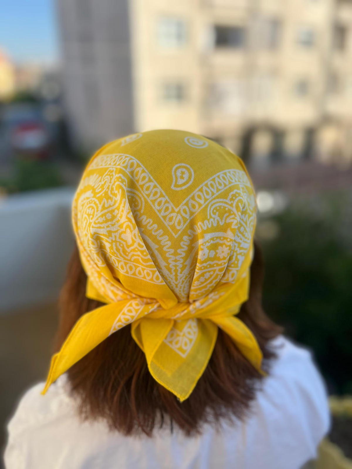 Yellow Paisley Bandana 100% Cotton Boho Head Scarf Handmade Unique Vintage