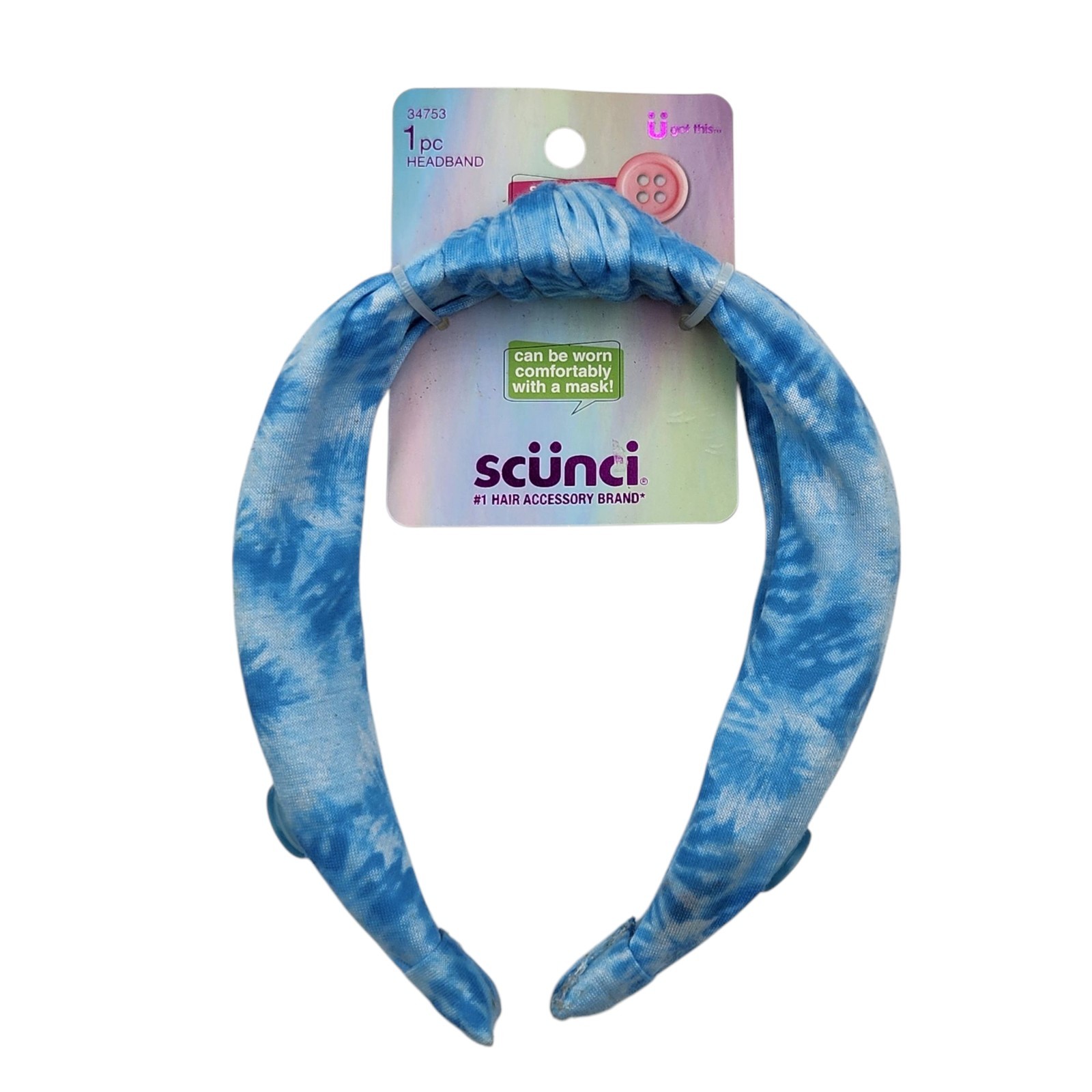 Scunci U Got This Headband with Buttons for Mask 3 Pcs Multicolor Tie Dye Set