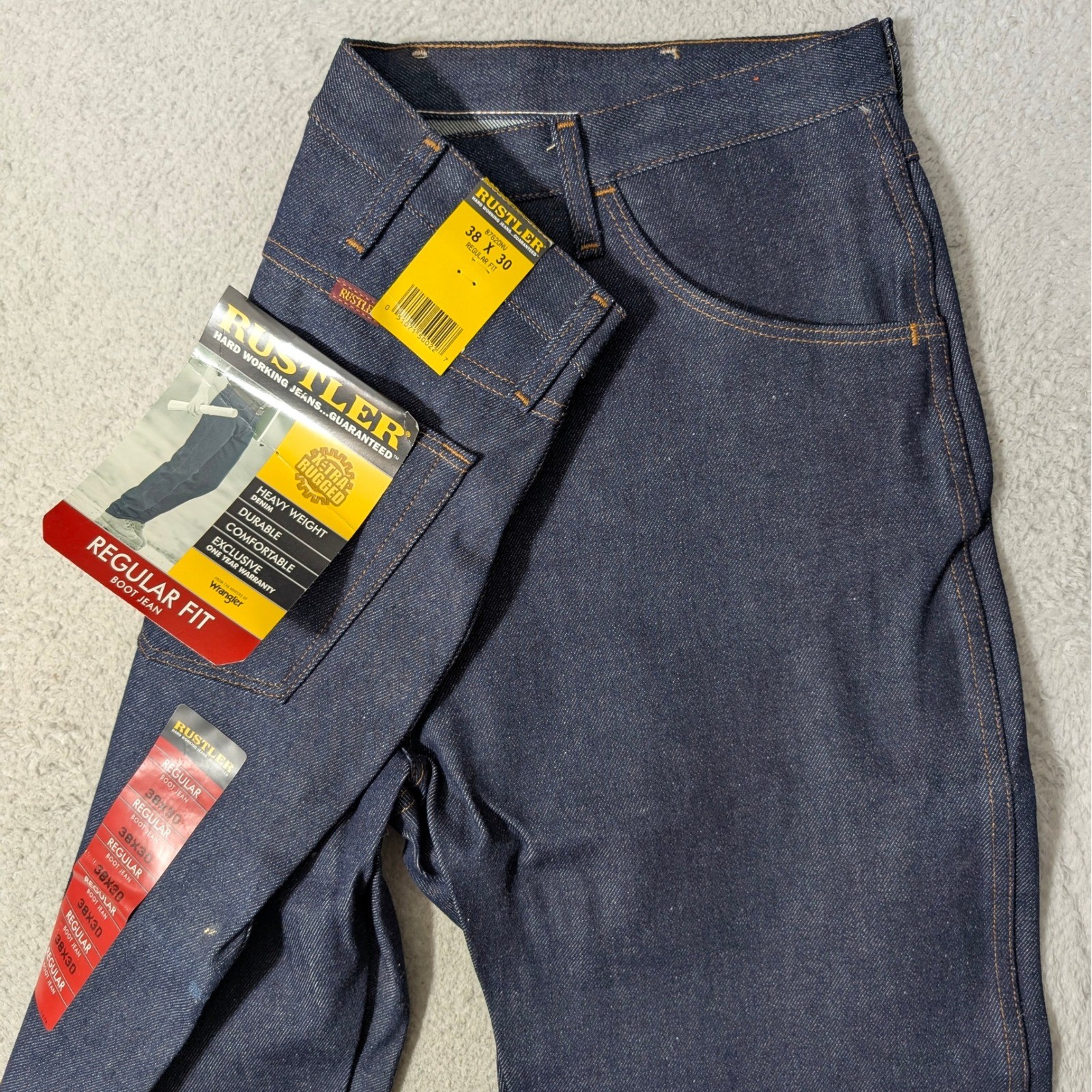 NEW! Rustler Regular Fit Boot Jeans Mens 38/30 Dark Blue Heavy Weight Denim NWT