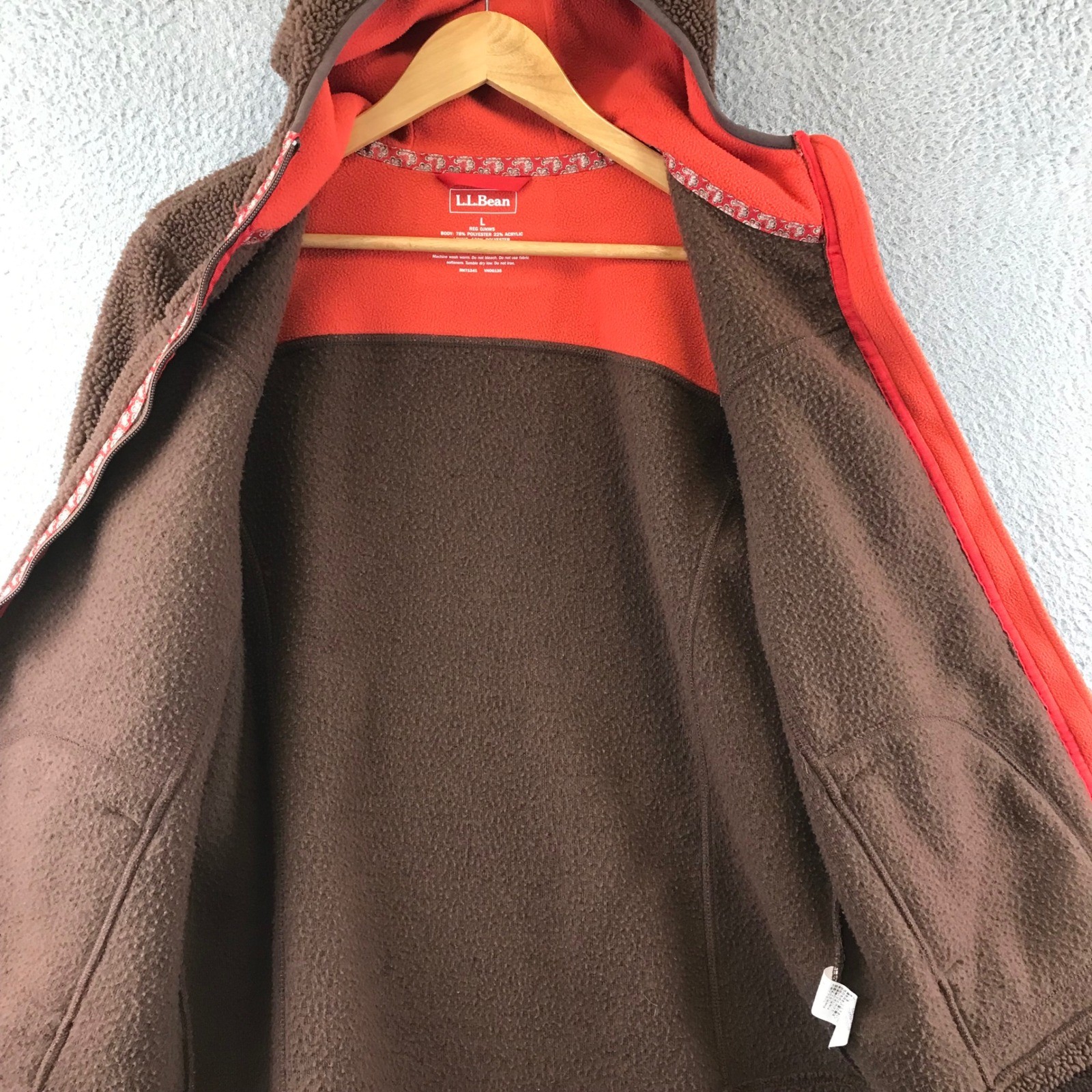 LL Bean Sharpa Brown Fleece Full Zip Hooded Jacket Cozy Warm Size L