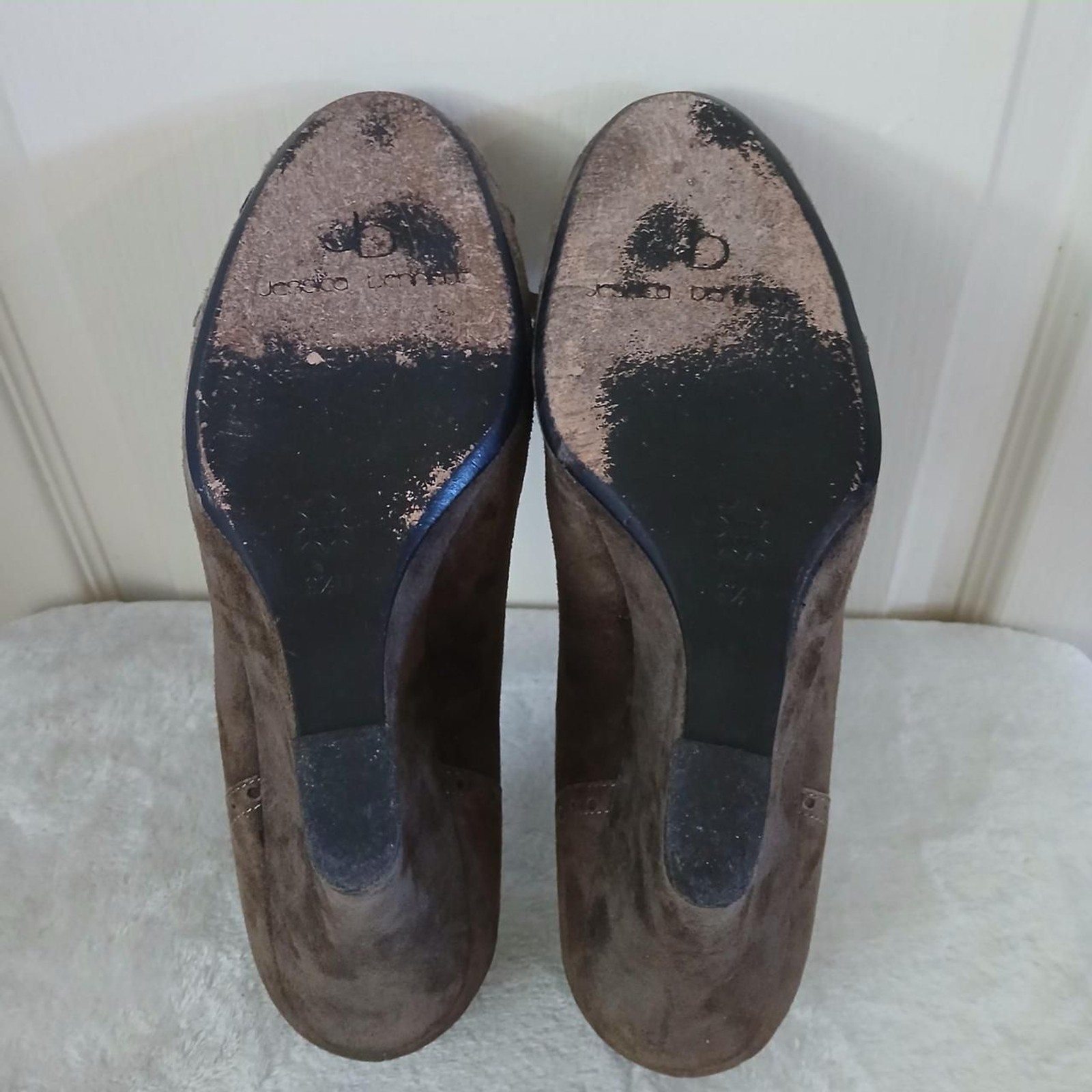 Y2K Style Jessica Bennett Brown Suede Fringe Buckle Wedge Heels Round Toe 9.5