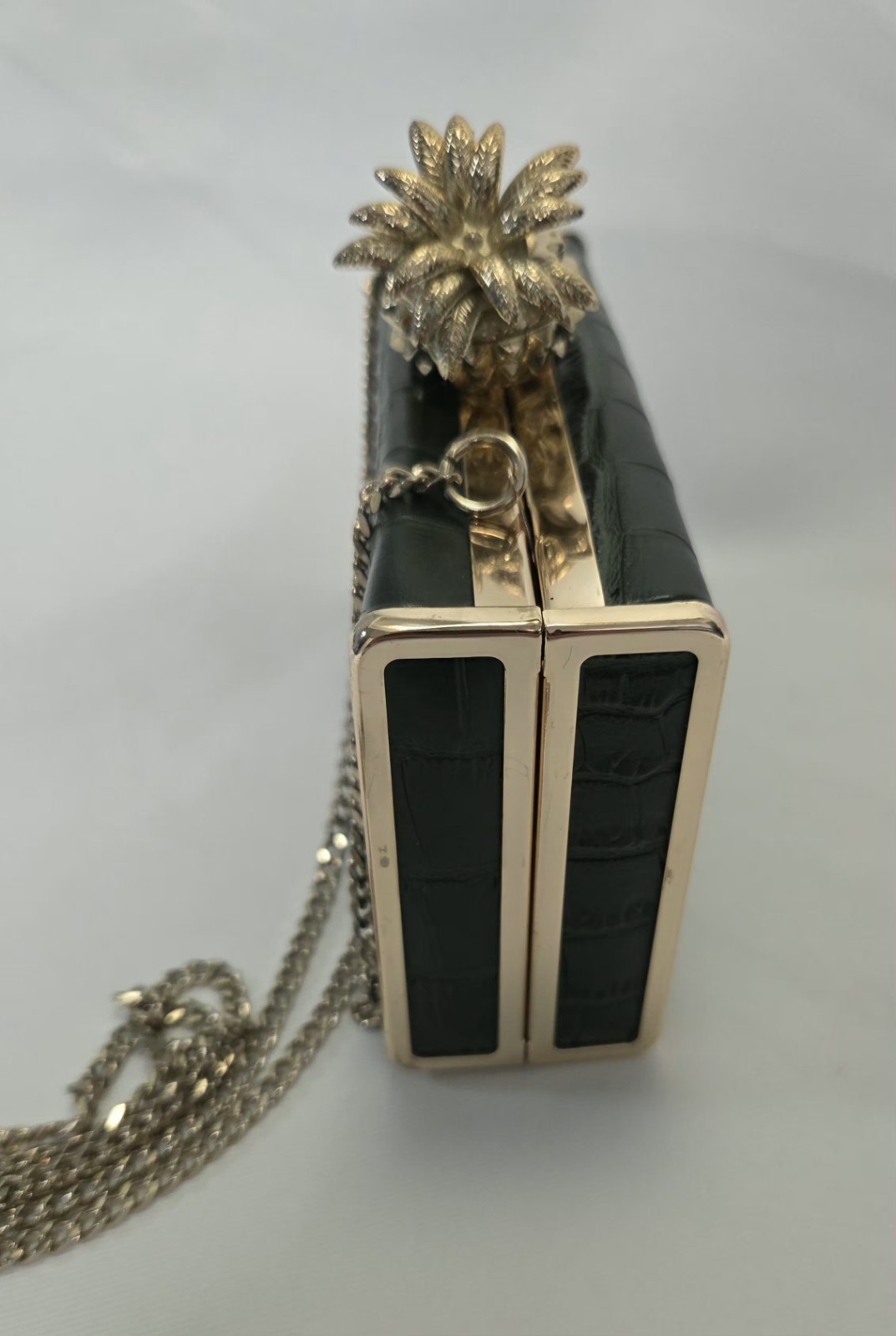 Zara Trafaluc Green Croc-Effect Box Clutch Gold Pineapple Clasp Chain