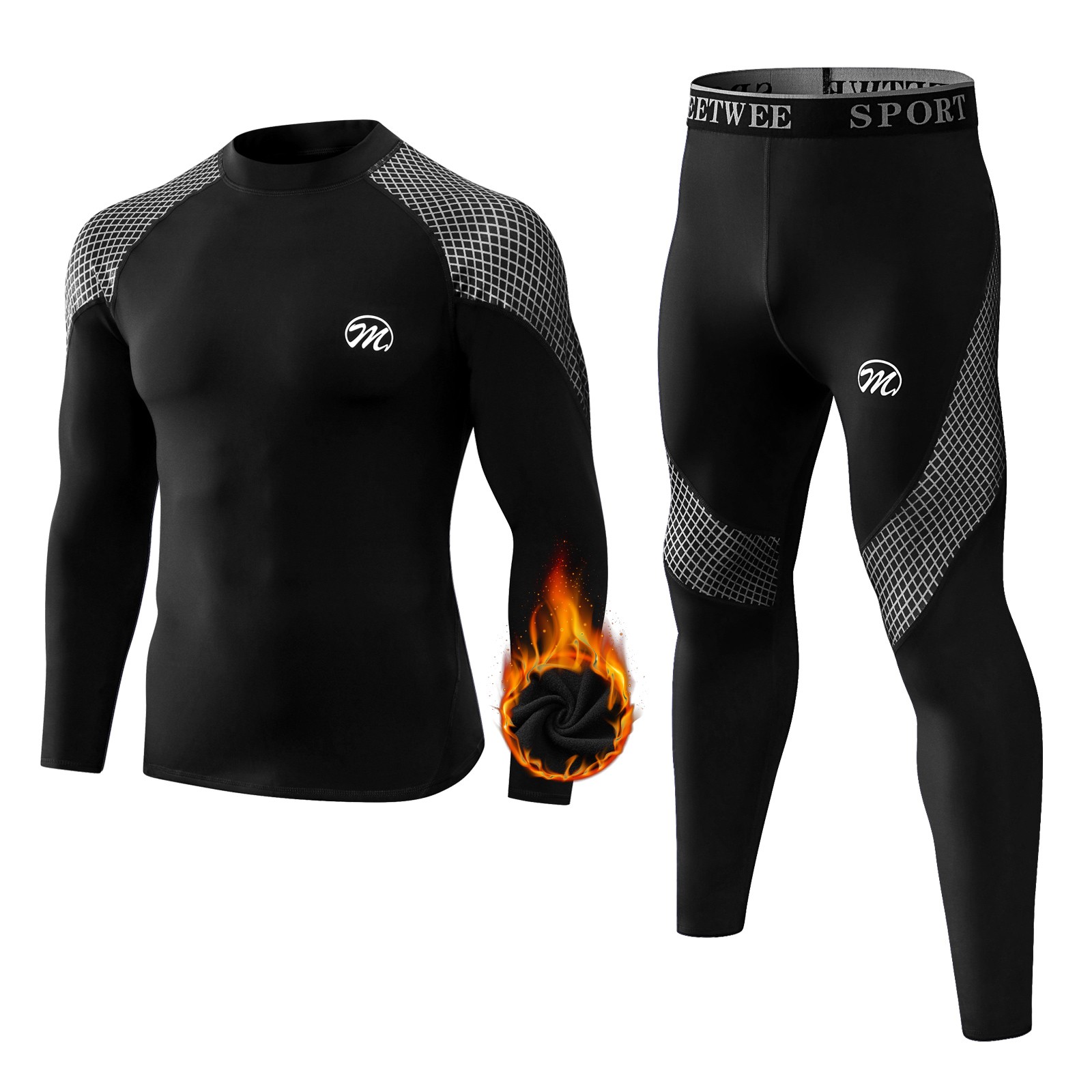 Men’s Winter Thermal Underwear Set Fleece Base Layer Long Johns Top Pants Warm