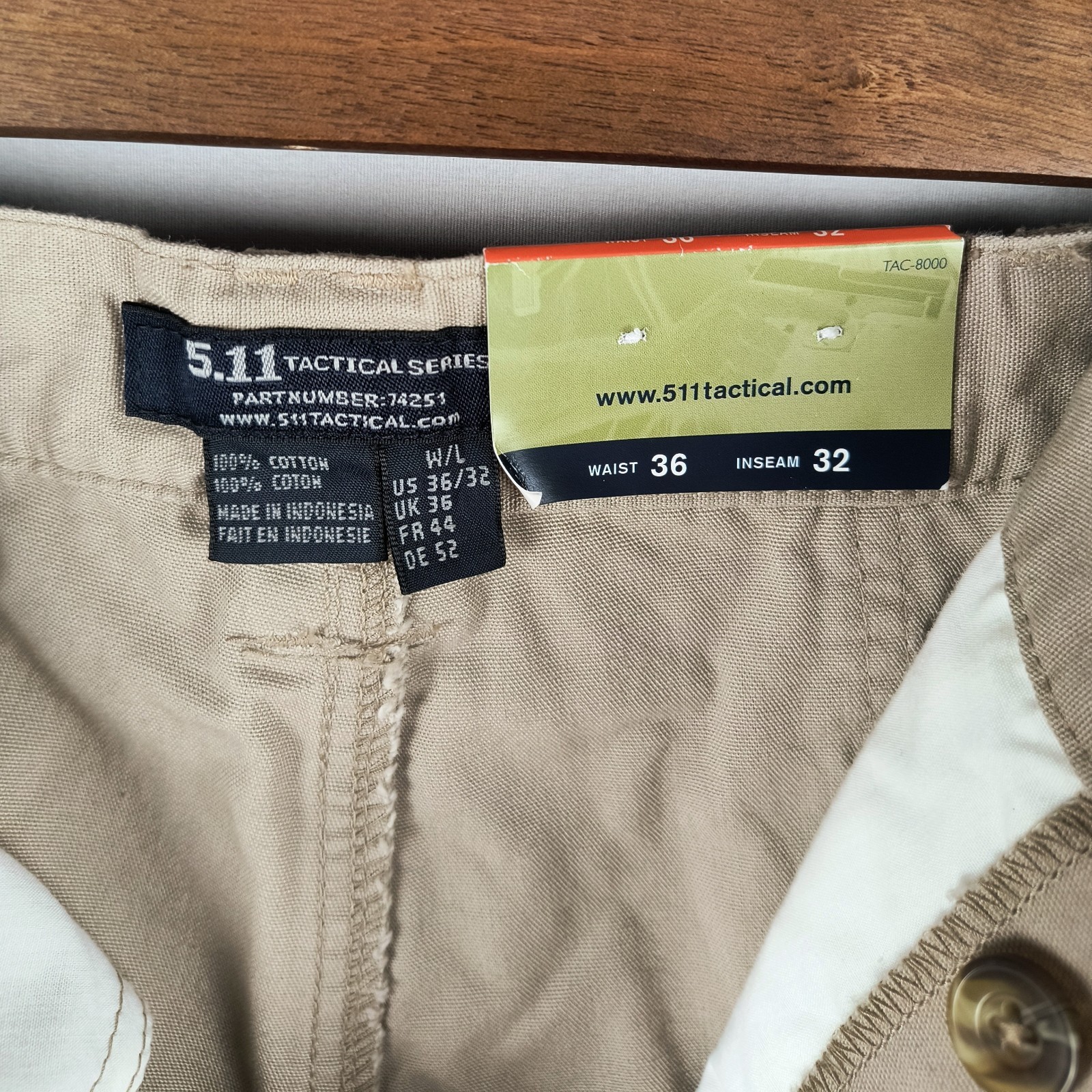 New 5.11 Tactical Original Cargo Pants Mens 36×32 Khaki 74251 Outdoor Hike Fish