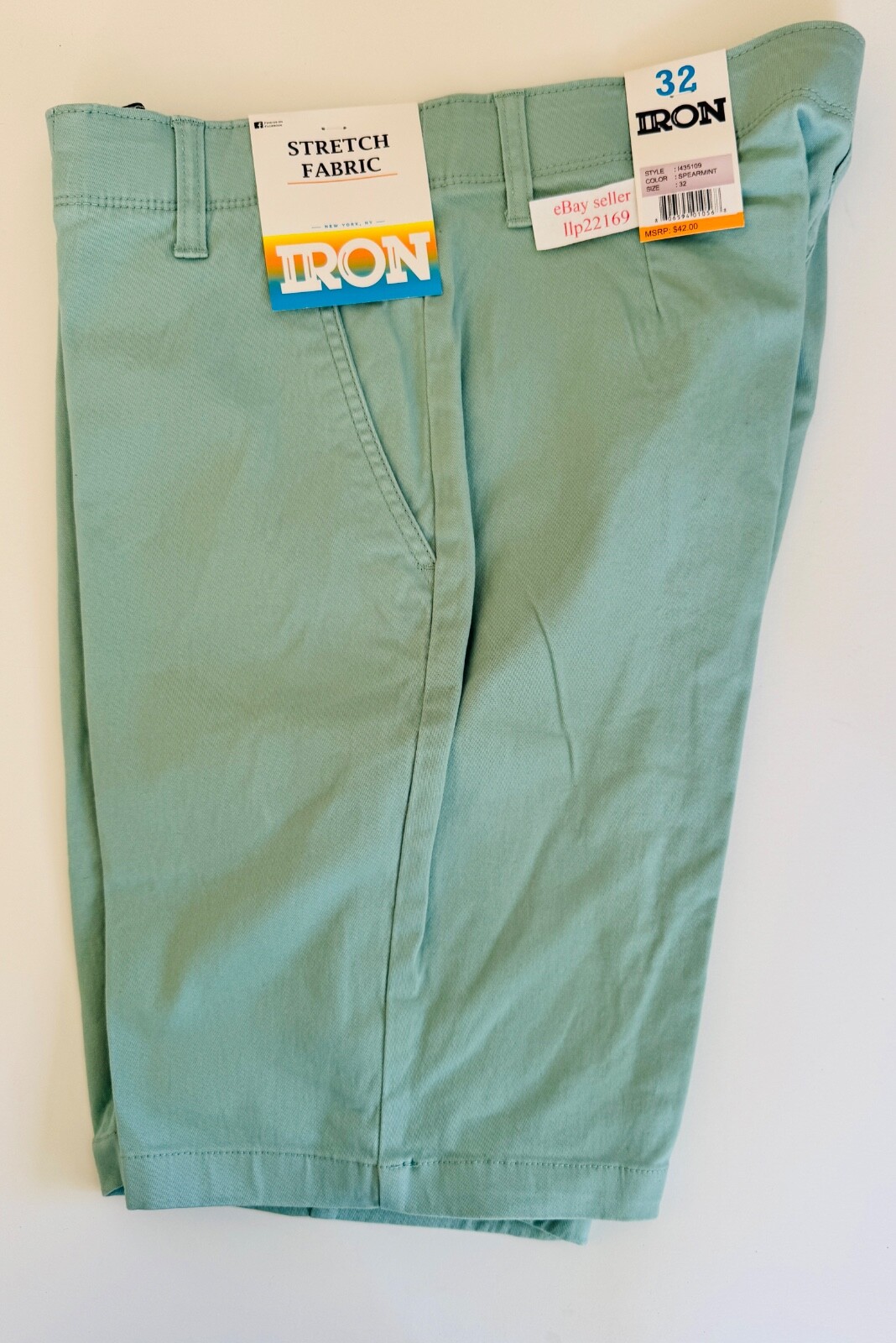 IRON CO Men’s Stretch Shorts (SIZE 32) Flex Waist Flat Front SPEARMINT GREEN New