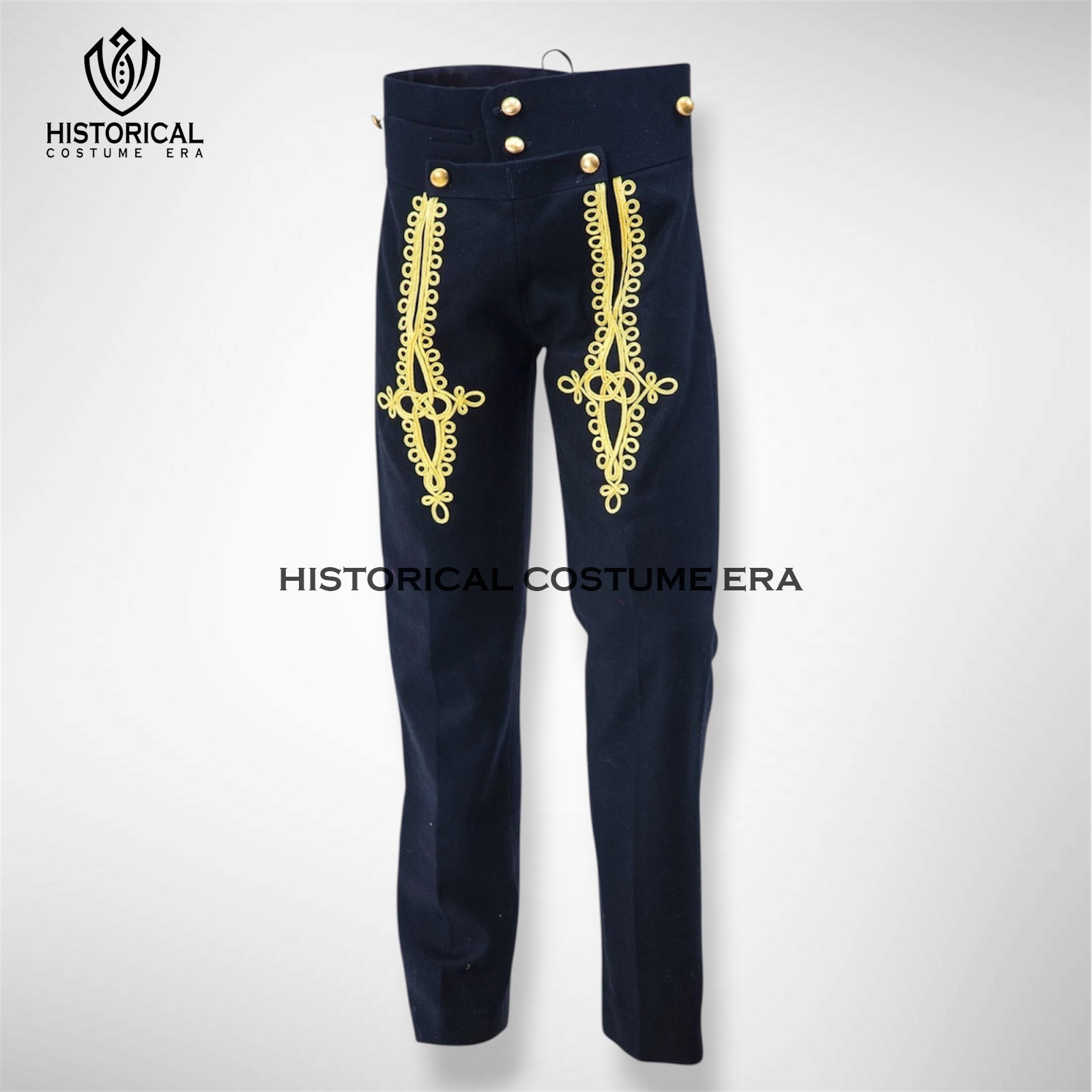 Men’s British Napoleonic Hussar pantaloons – Black Breeches with Gold embroidery