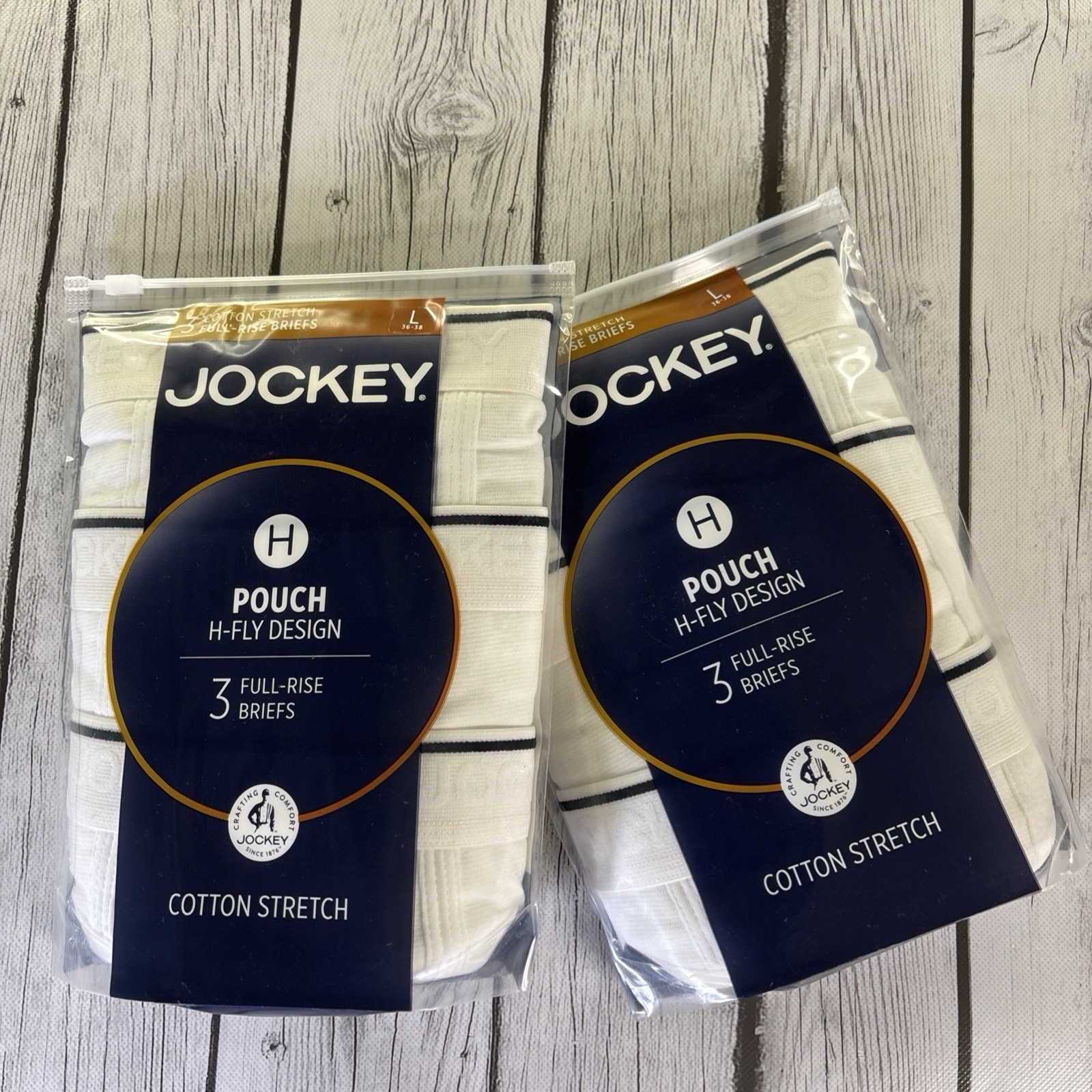 Jockey H-Fly Design Men’s L 36/38 2-3 Pack Full Rise Briefs Cotton Stretch White