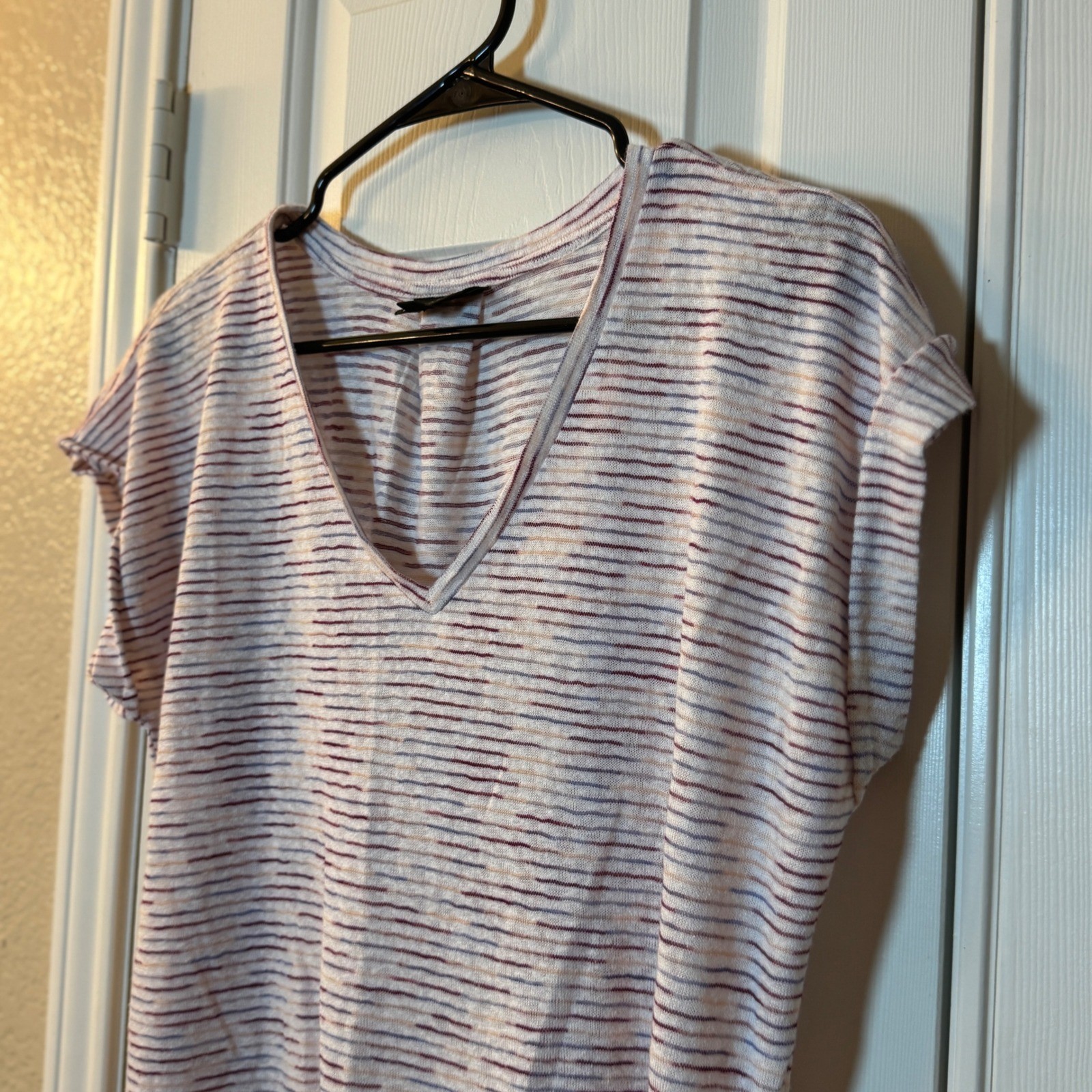 Collection By Bobeau Striped V-Neck Knit T-Shirt Cap Sleeve Pullover Women’s M
