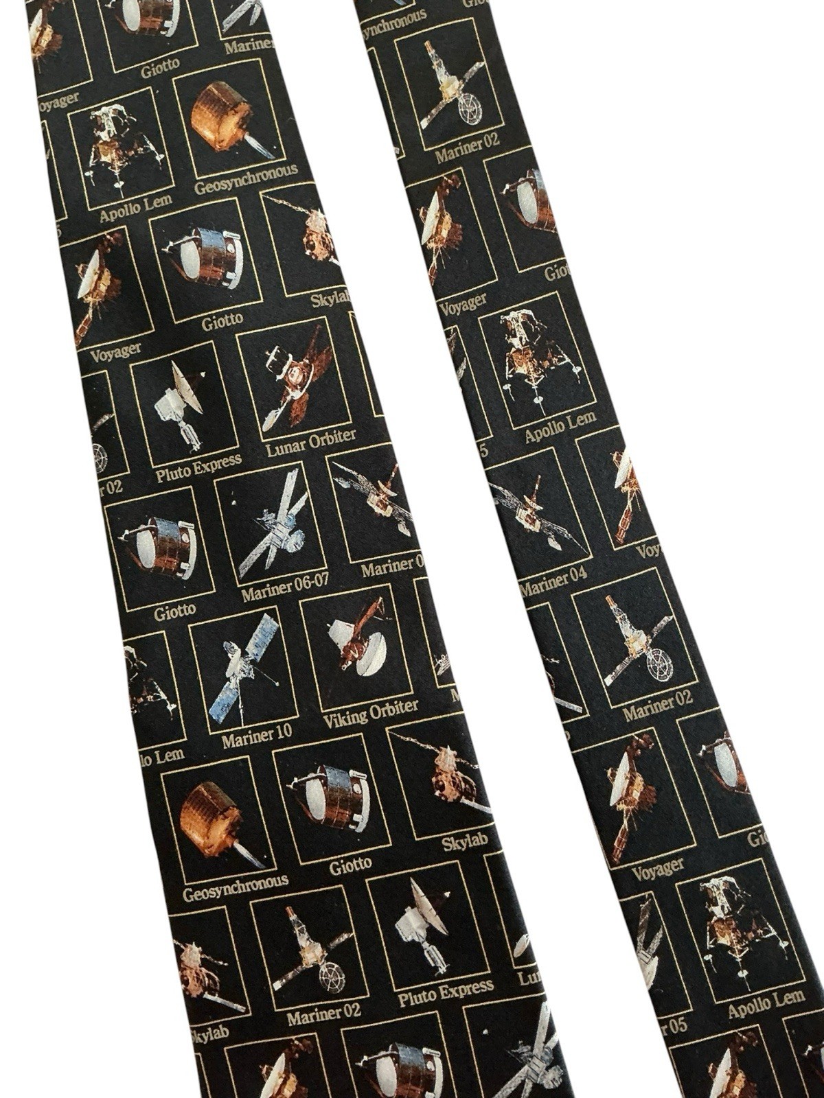 Museum Artifacts Silk Tie Space Toys NASA Black Multicolor Spacecraft Probes