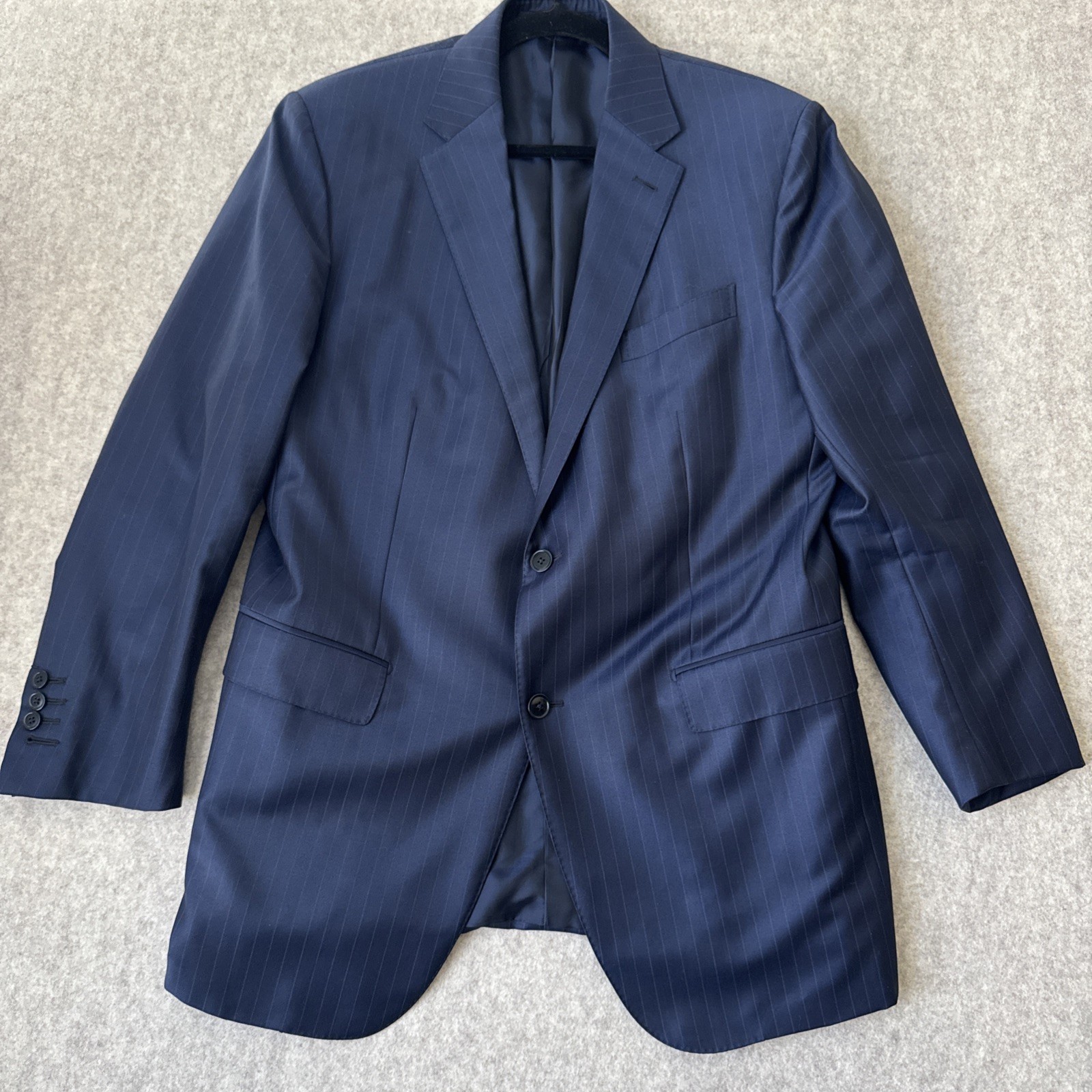 Ermenegildo Zegna Trofeo Suit Mens 54L Blue Pinstriped Wool 36×32 Tailored Fit