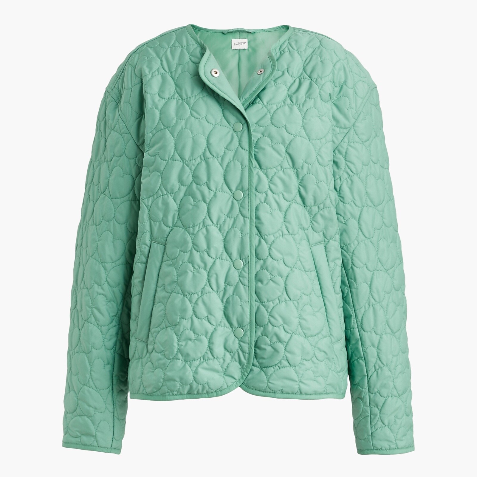 New JCREW Size L Lightweight Quilted Heart Jacket Aqua $138 CB334