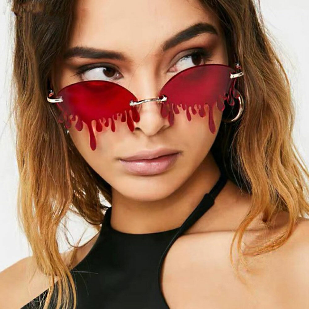 Fashion Rimless Cry Shape Unique Sunglasses Mens Women Party Glasses UV400 Shade