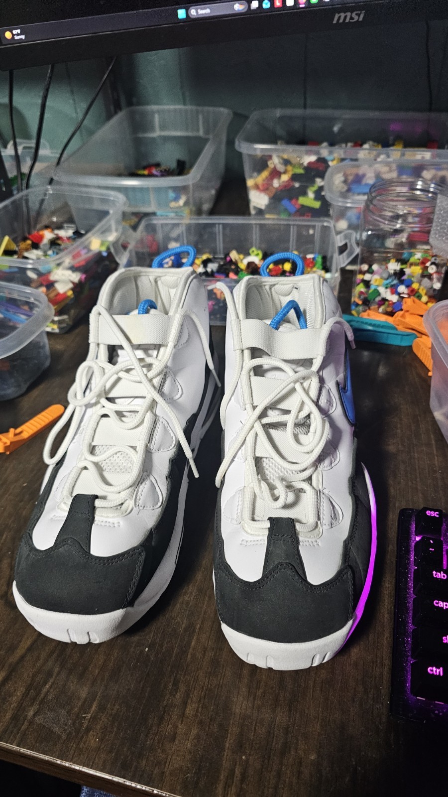 Nike Air Uptempo High Top Basketball Sneakers White Black Blue Men’s