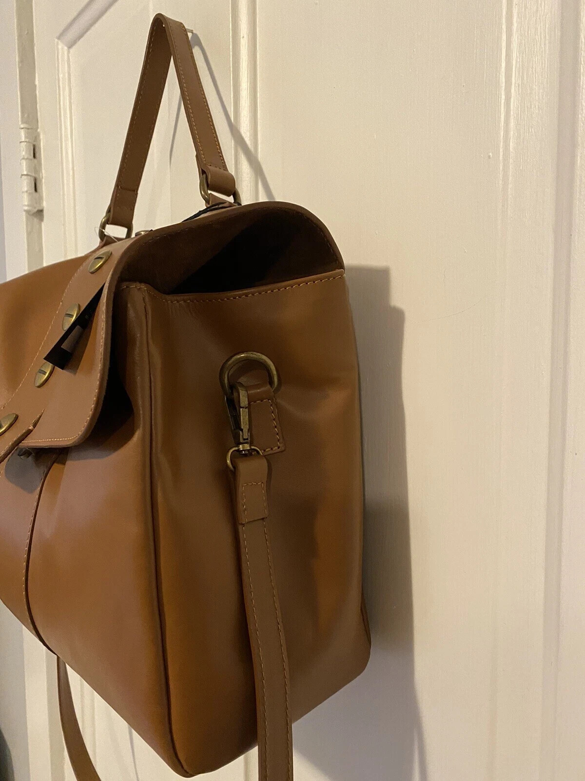 Valentina Fiore Women’s Brown Italian Leather Saddle Handbag Purse T1285 NWT