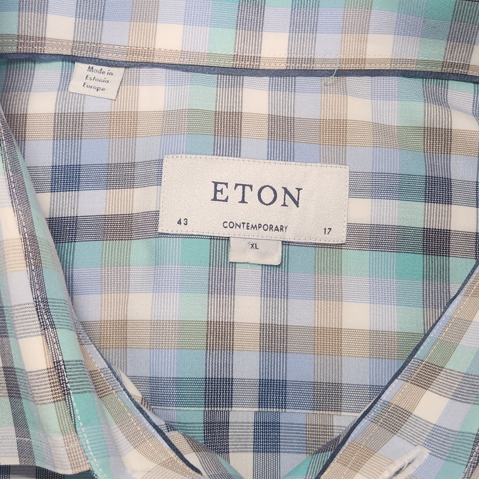 ETON Plaid Men’s Dress Long Sleeve Shirt Contemporary Fit Size XL
