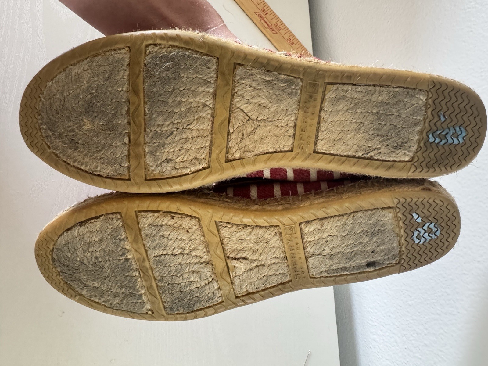 Sperry Top-Sider CoCo Espadrille Flat Red White Stripe Size 9 Jute Canvas Leathe