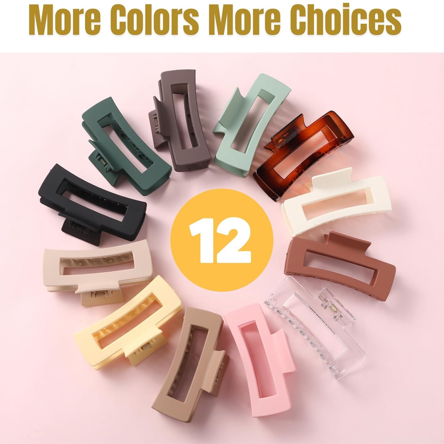 12 Pcs Large Square Hair Claw Clips for Women, 4.3-Inch Matte Multicolor 1