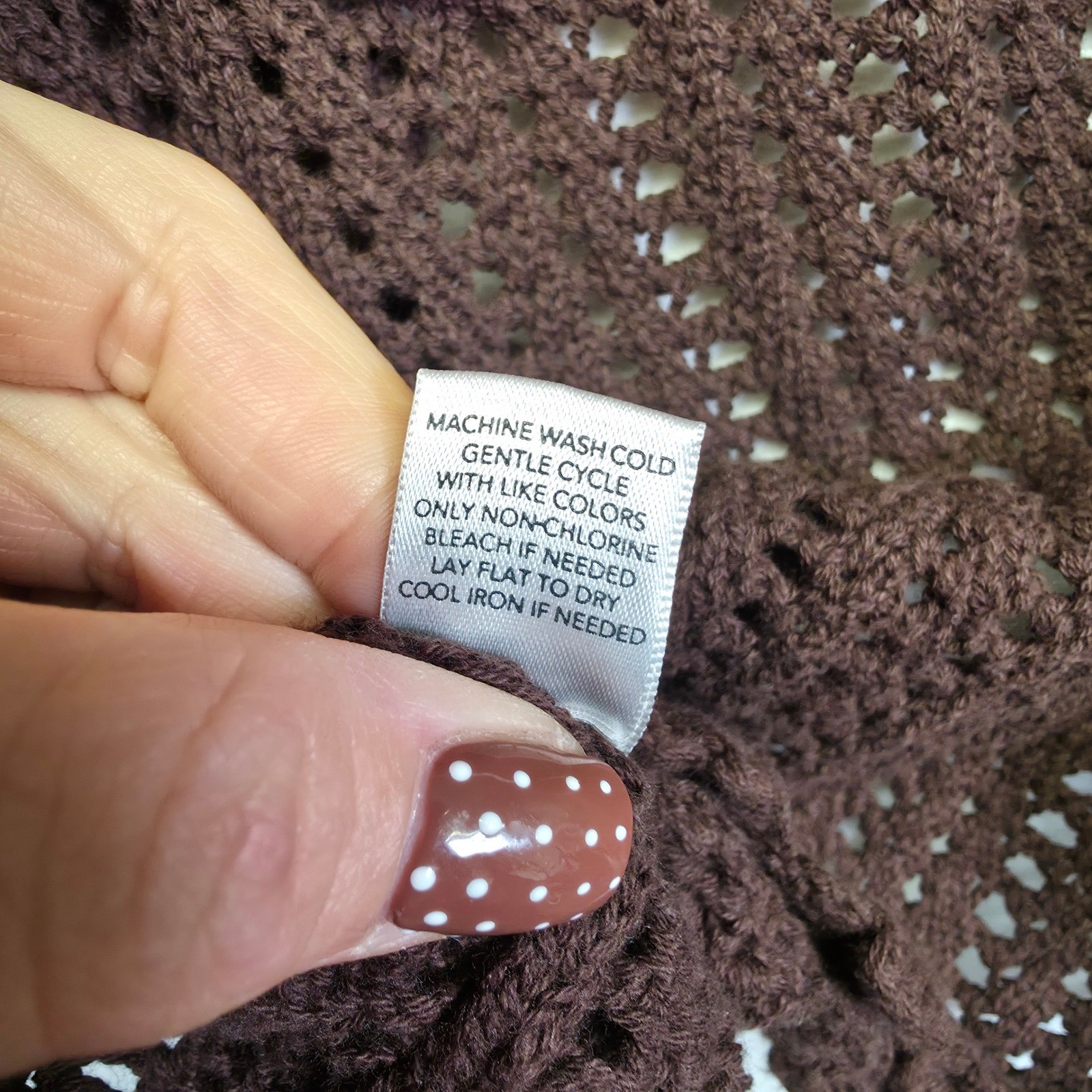 Crochet Knit Cardigan Womens L Brown Open Ruffle Ribbed Layering Lounge Sweater