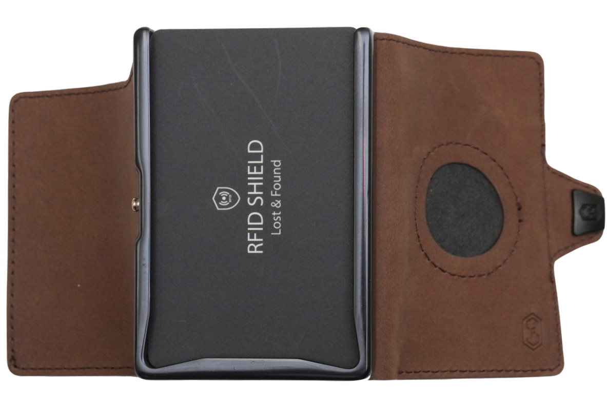 ZNAP RFID Blocking Slim Brown Leather Aluminum Wallet – 12 Card – Air Tag Pocket
