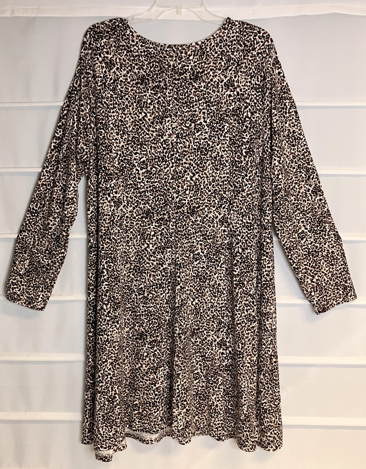 Old Navy Black Brown Animal Print Stretch Rayon LS Pullover Dress XL EC!