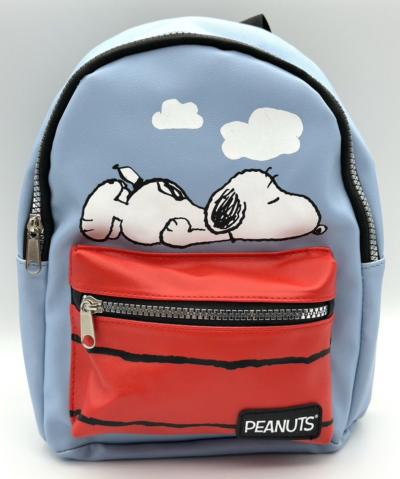 NWT Peanuts Snoopy Sleeping Faux Leather Blue Mini Backpack Purse Bag Diaper Bag