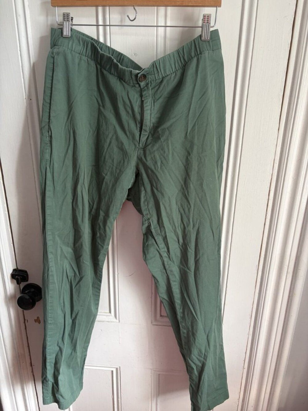 Bonobos Men’s Stretch Cotton Tapered Pants Green Elastic Waist Size L