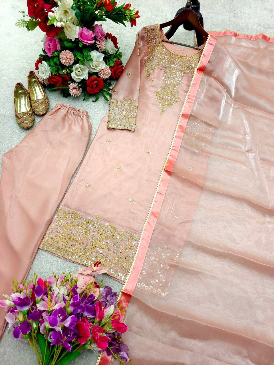 New Launch Peach Salwar Kameez With Dupatta For Indian Festival Wear