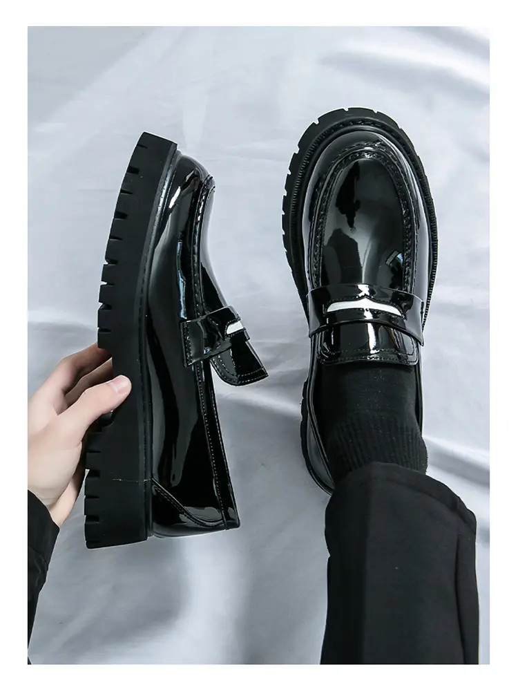 Men’s Platform Color Splicing Faux Leather Slip On Dress Thick Sole Formal Shoes