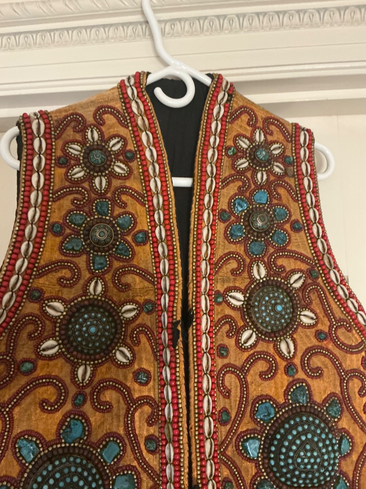 Ornate Tibetan Dignitary Vest with coral and cowrie shells 19th century