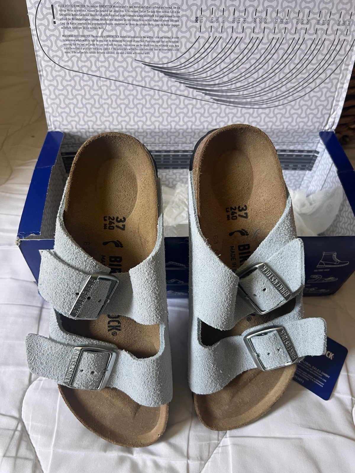 Birkenstock Arizona Soft Footbed Suede Buckle Light Blue Size 37 US Womens 6