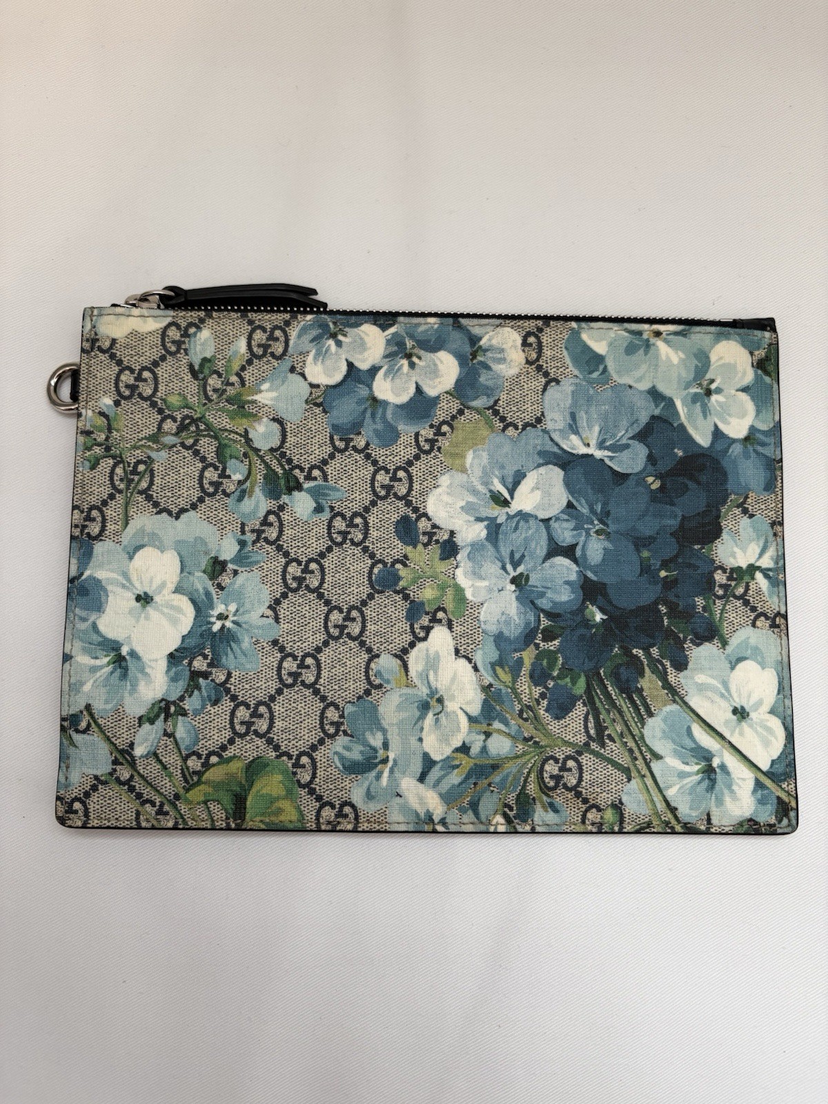 Authentic GUCCI GG Blooms Clutch Pouch Wristlet Blue Flowers
