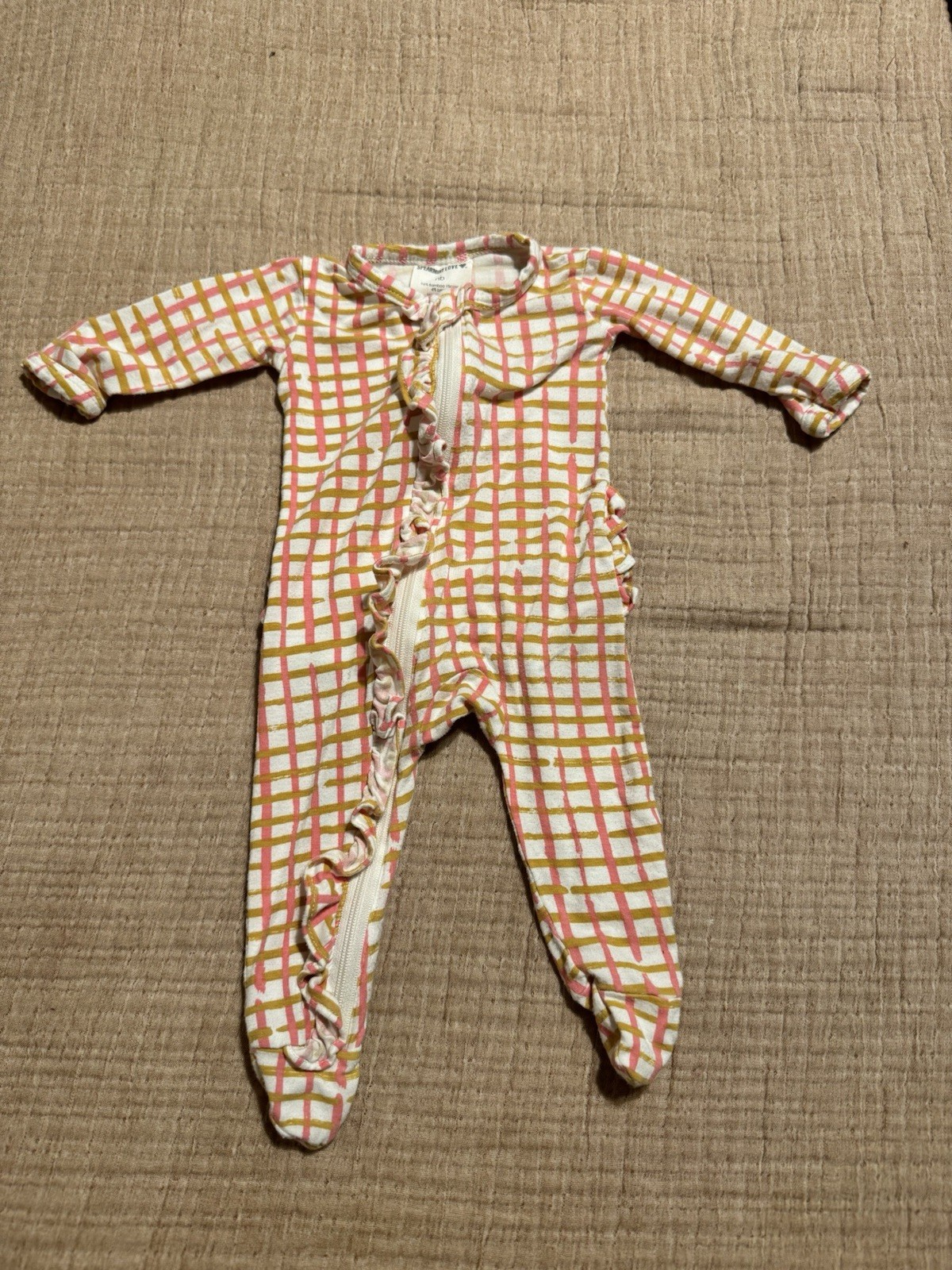 Spearmint Love Newborn Bamboo Viscose Zip Footed Plaid Ruffle One-Piece
