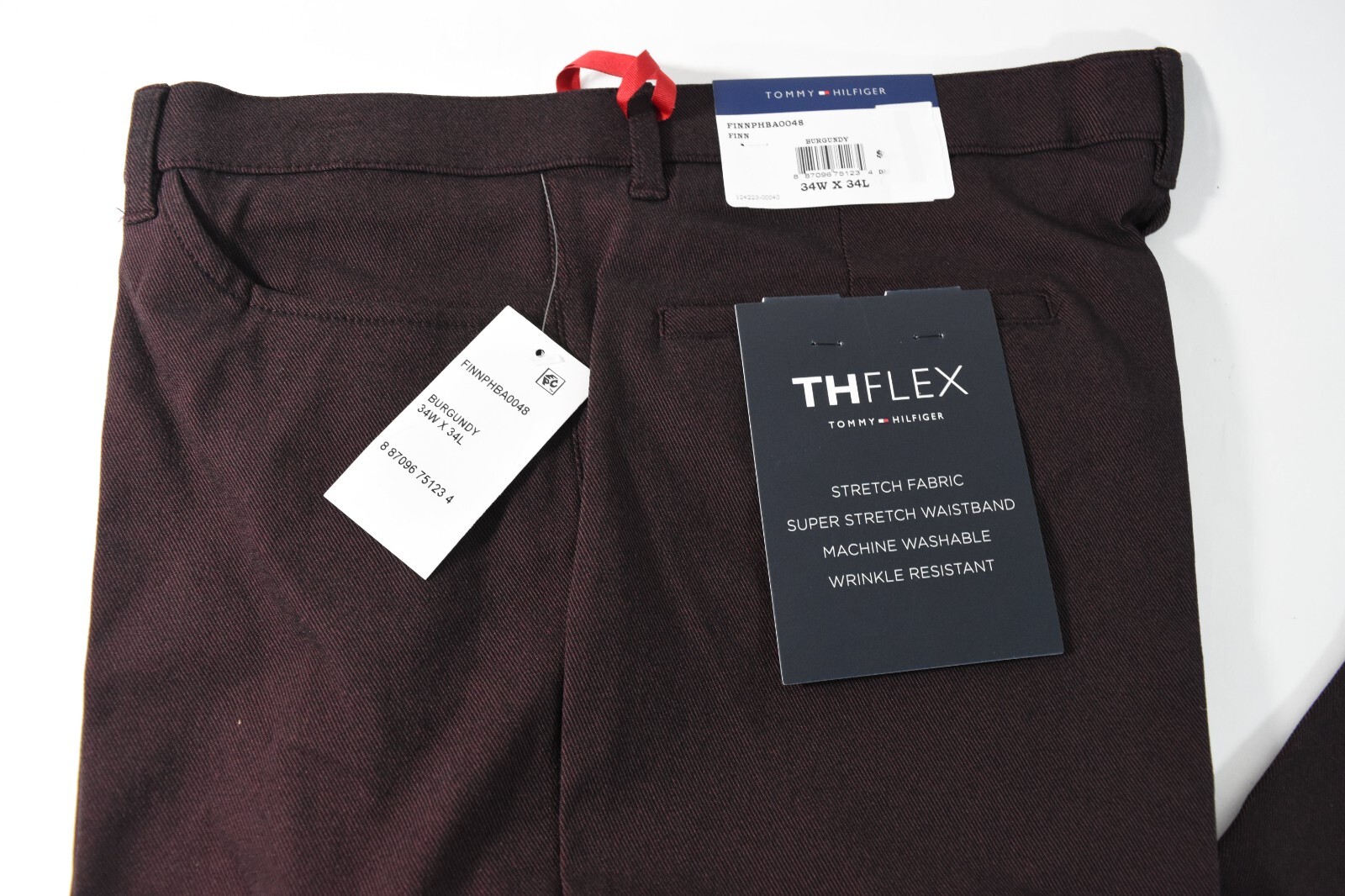 Tommy Hilfiger Mens Pants New 36 x 32 Burgundy Red THFlex Flat Front Stretch