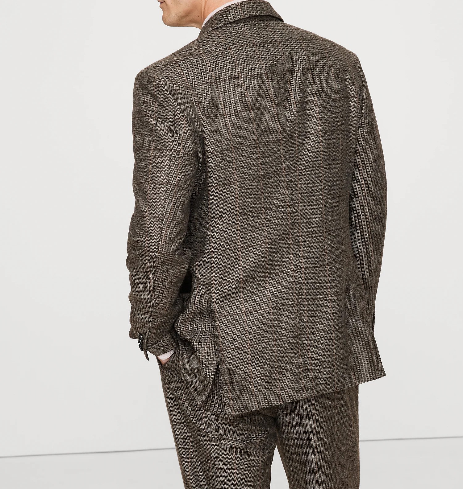 Business Men Suits Herringbone Check Wedding Party Tuxedos Tailored Notch Lapel