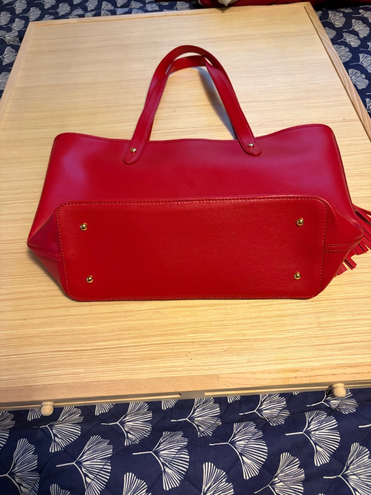 Lauren Ralph Lauren Red Tote Bag Tassel Shoulder Handbag