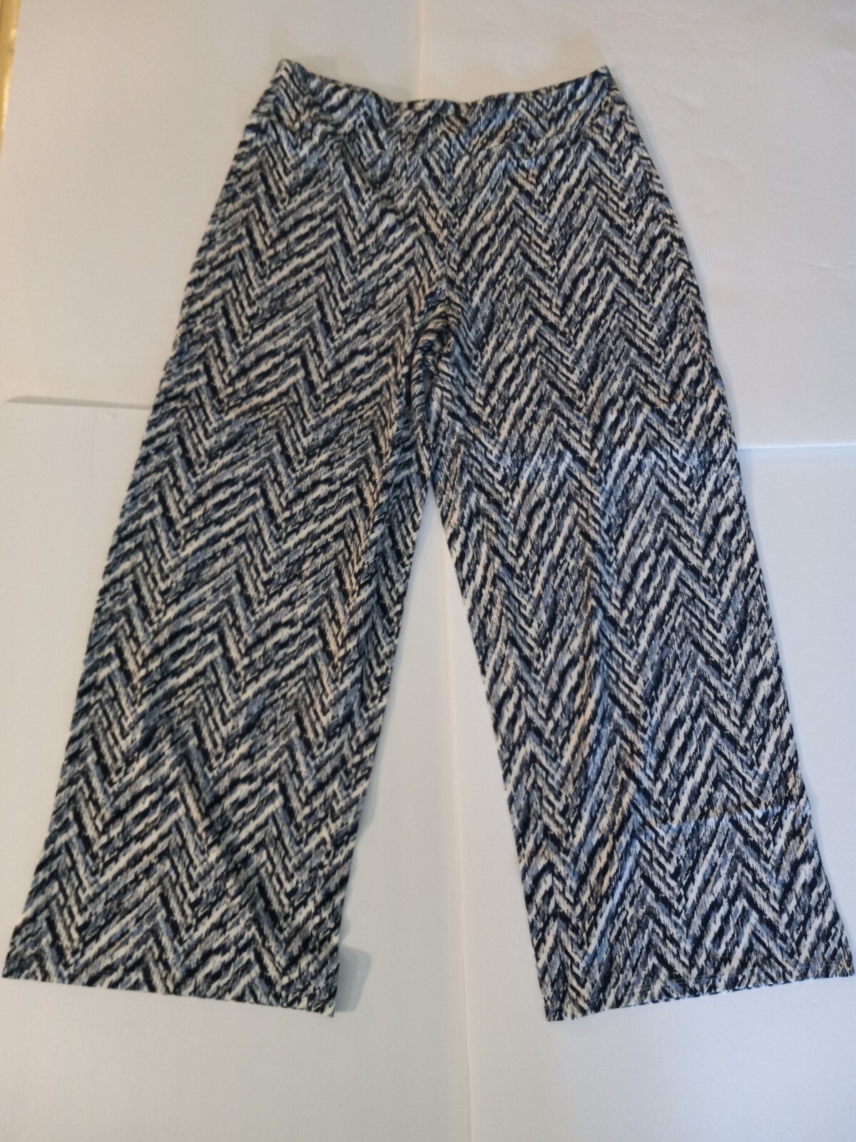 New J. Jill Wearever XS Full Leg Cropped Pants Chevron Print Blue Stretch Comfy