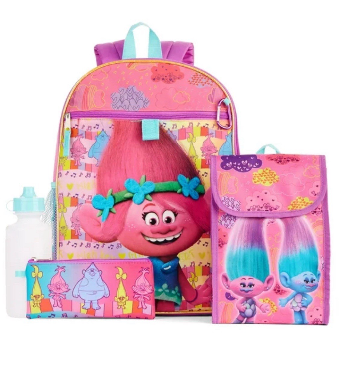 Dreamworks Trolls Poppy 5 Pc Backpack Set! Brand New W/ Tags! Rare Find!
