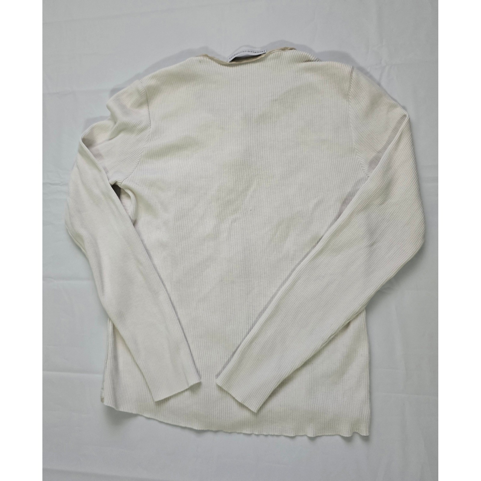Brunello Cucinelli Cream Mixed Media Hook Eye Front Long S Top Small Cotton&Silk
