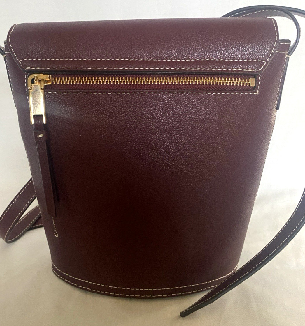 NEW Calvin Klein Crossbody Bucket Bag Statement Series Leather Lock Walnut GOLD