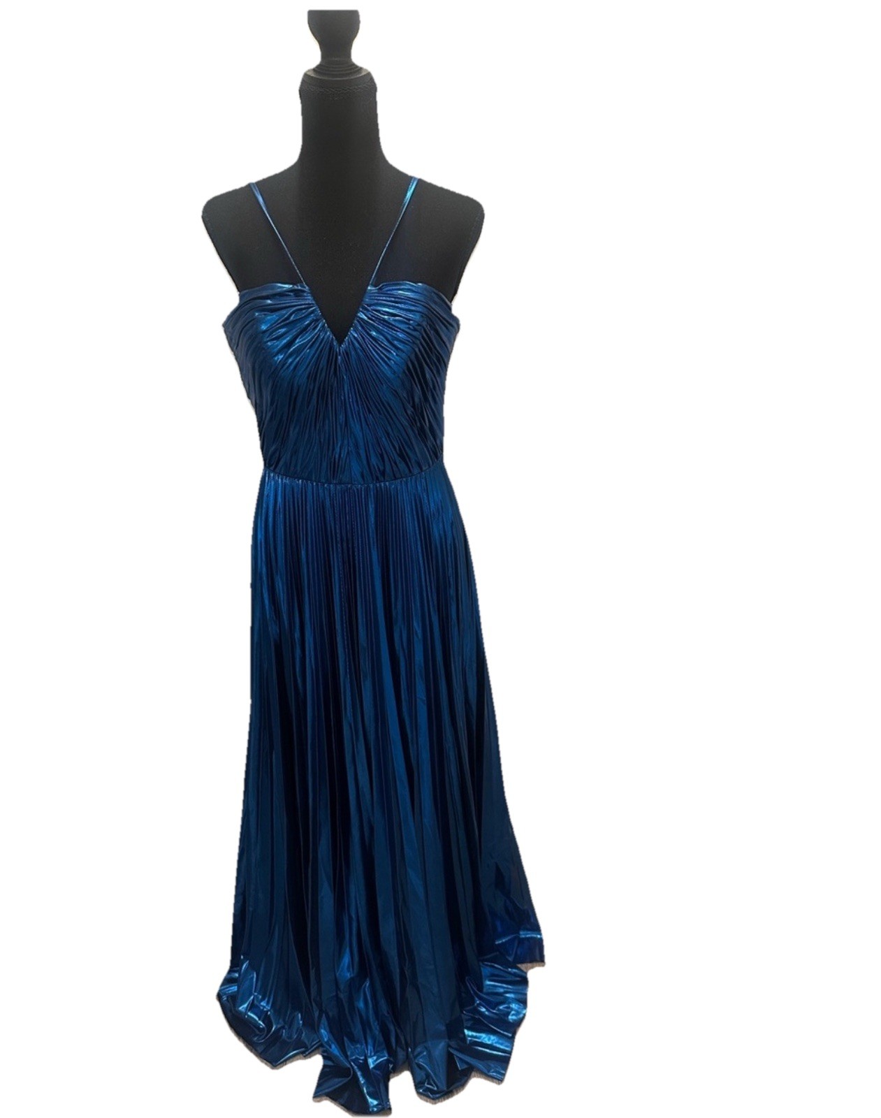 BCBGirls Blue Solid Pleated V-Neck Strappy Sleeveless Long Maxi Dress Juniors 11