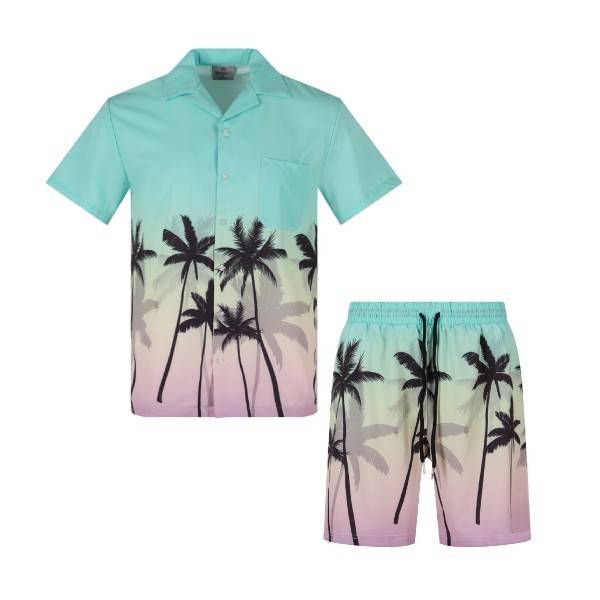 Men’s 2 Piece Matching Summer Hawaiian Beach Outfit Short Sleeve Set Sizes S-2XL
